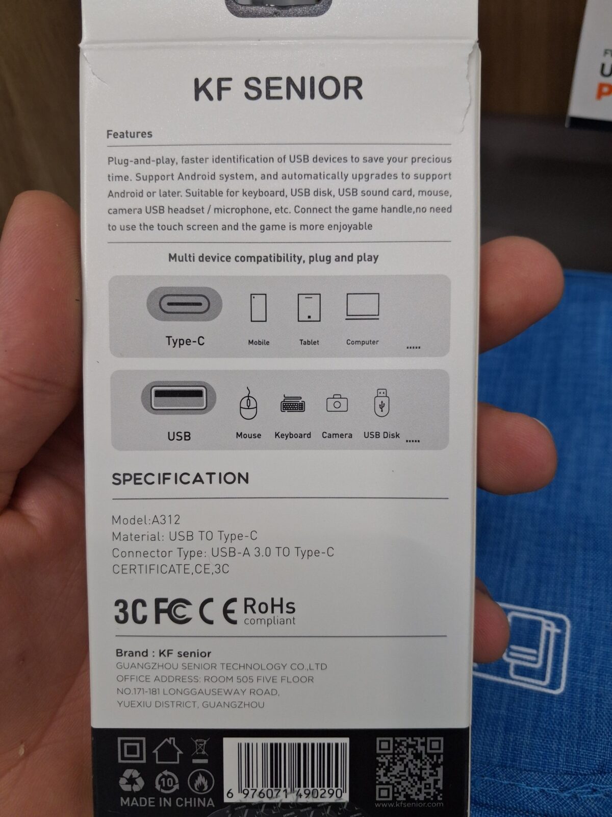 تبدیل OTG کی اف سنیور مدل A312 USB-A 3.0 به تایپ‌سی - Image 2