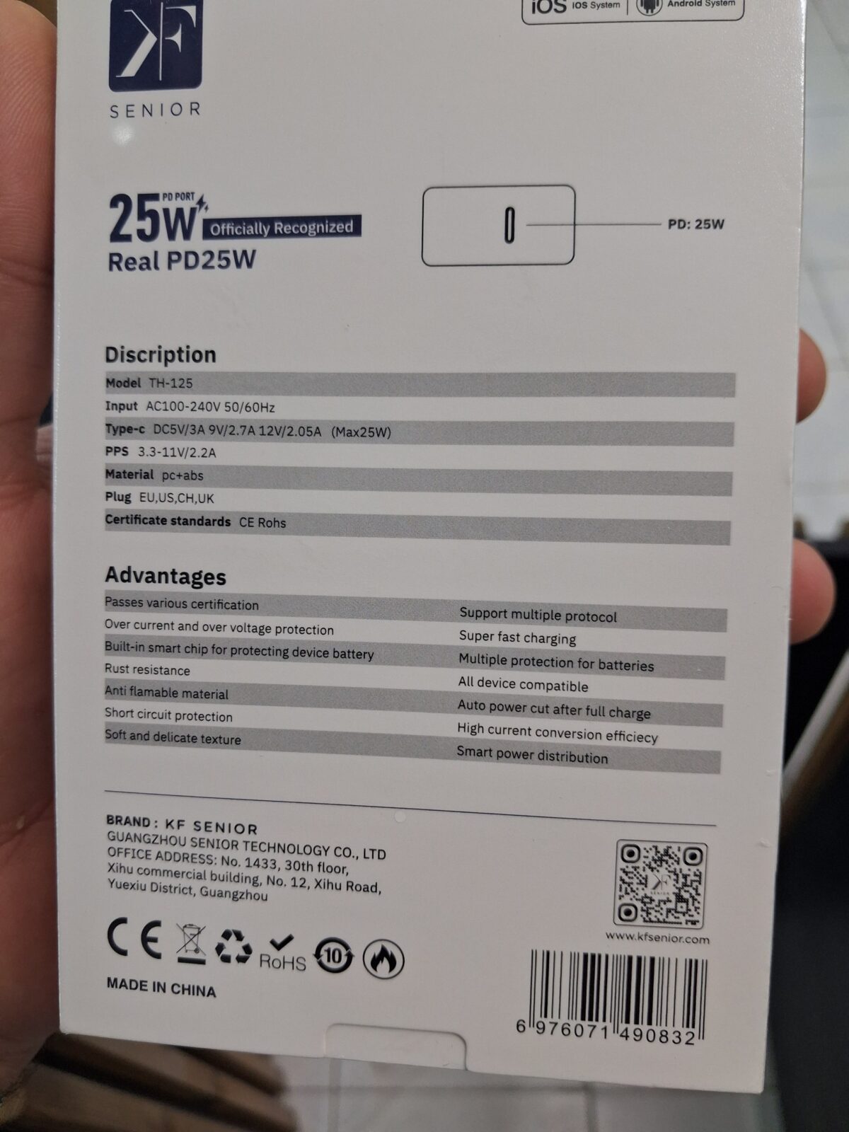 شارژر مسافرتی کی اف سنیور مدل TH-125 25 وات PD با خروجی تایپ‌سی - Image 3