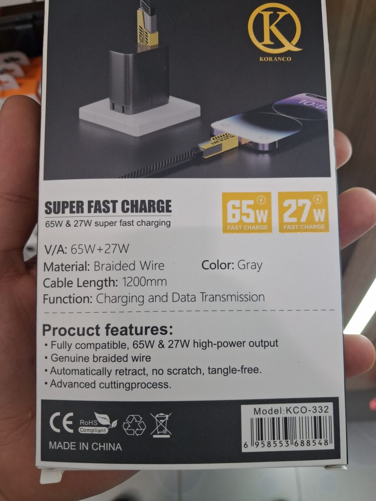 کابل شارژ و دیتا 4 در 1 کورانکو فست شارژ 65 وات - Image 2
