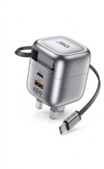 شارژر دیواری 65 وات GaN جی بی کیو مدل C703884 با کابل جمع شونده Type-C
