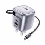 شارژر دیواری فست شارژ ۶۵ وات جی بی کیو مدل Super Volt GaN به همراه کابل جمع شونده