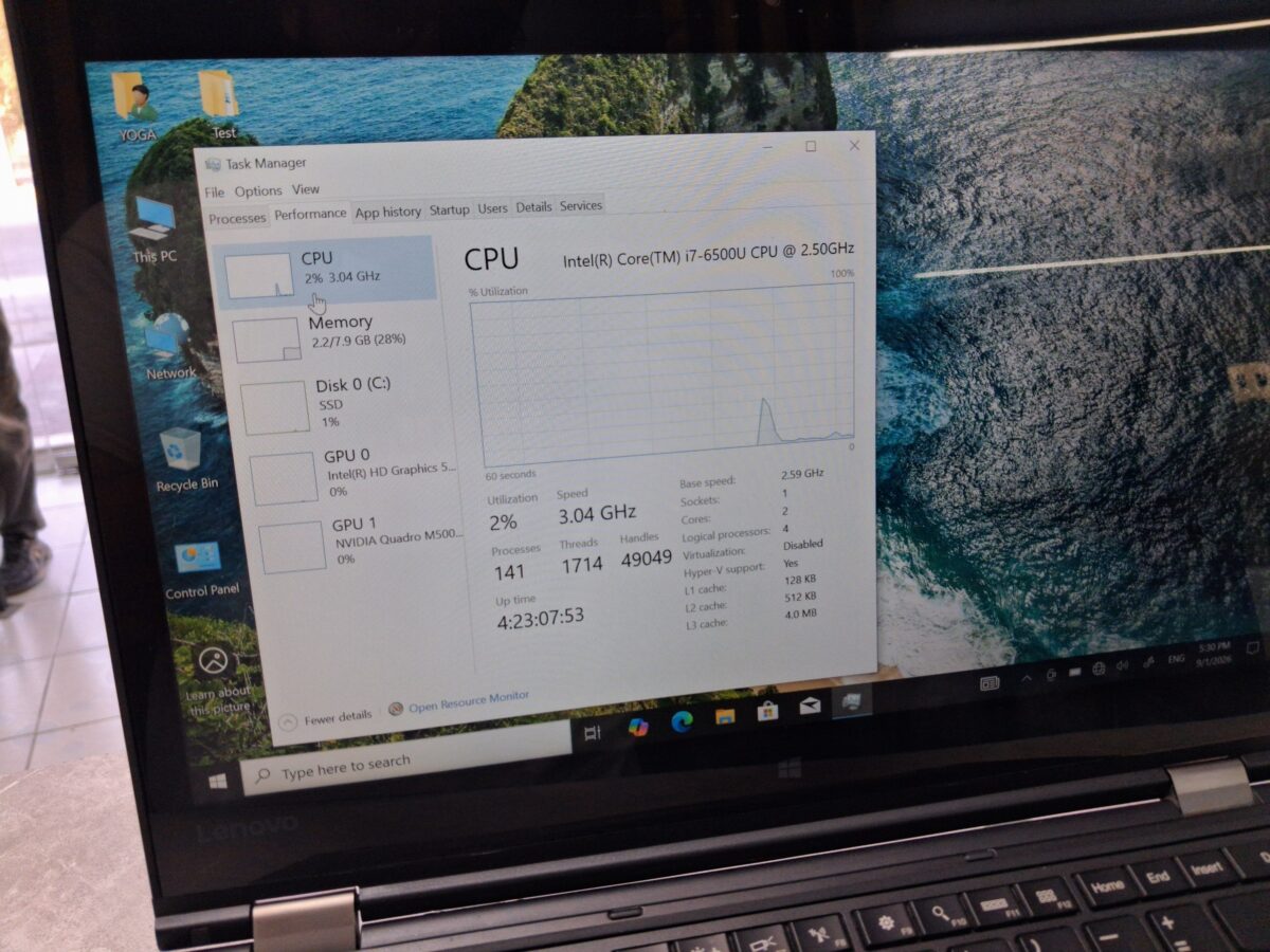 لپ تاپ لنوو مدل ThinkPad P40 Yoga پردازنده Core i7-6500U رم 8 گیگابایت حافظه 256 گیگابایت SSD گرافیک 2 گیگابایت - Image 5